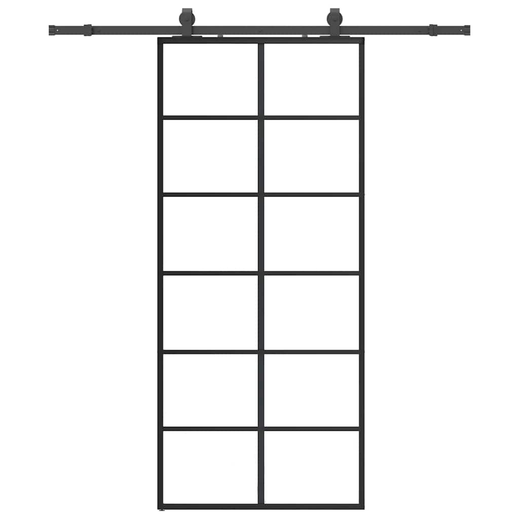 vidaXL Drzwi przesuwne z zestawem okuć czarne 90x205 cm ESG szkło