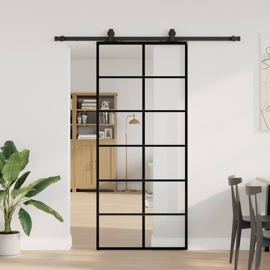 vidaXL Drzwi przesuwne z zestawem okuć czarne 90x205 cm ESG szkło