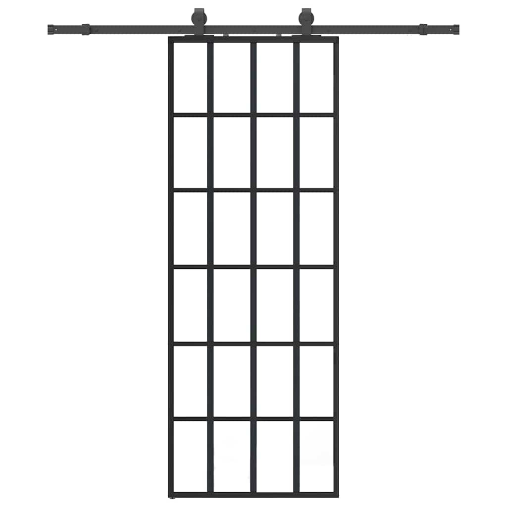 vidaXL Drzwi przesuwne z zestawem okuć czarne 76x205 cm ESG szkło