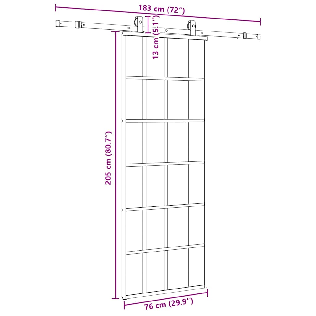 vidaXL Drzwi przesuwne z zestawem okuć czarne 76x205 cm ESG szkło