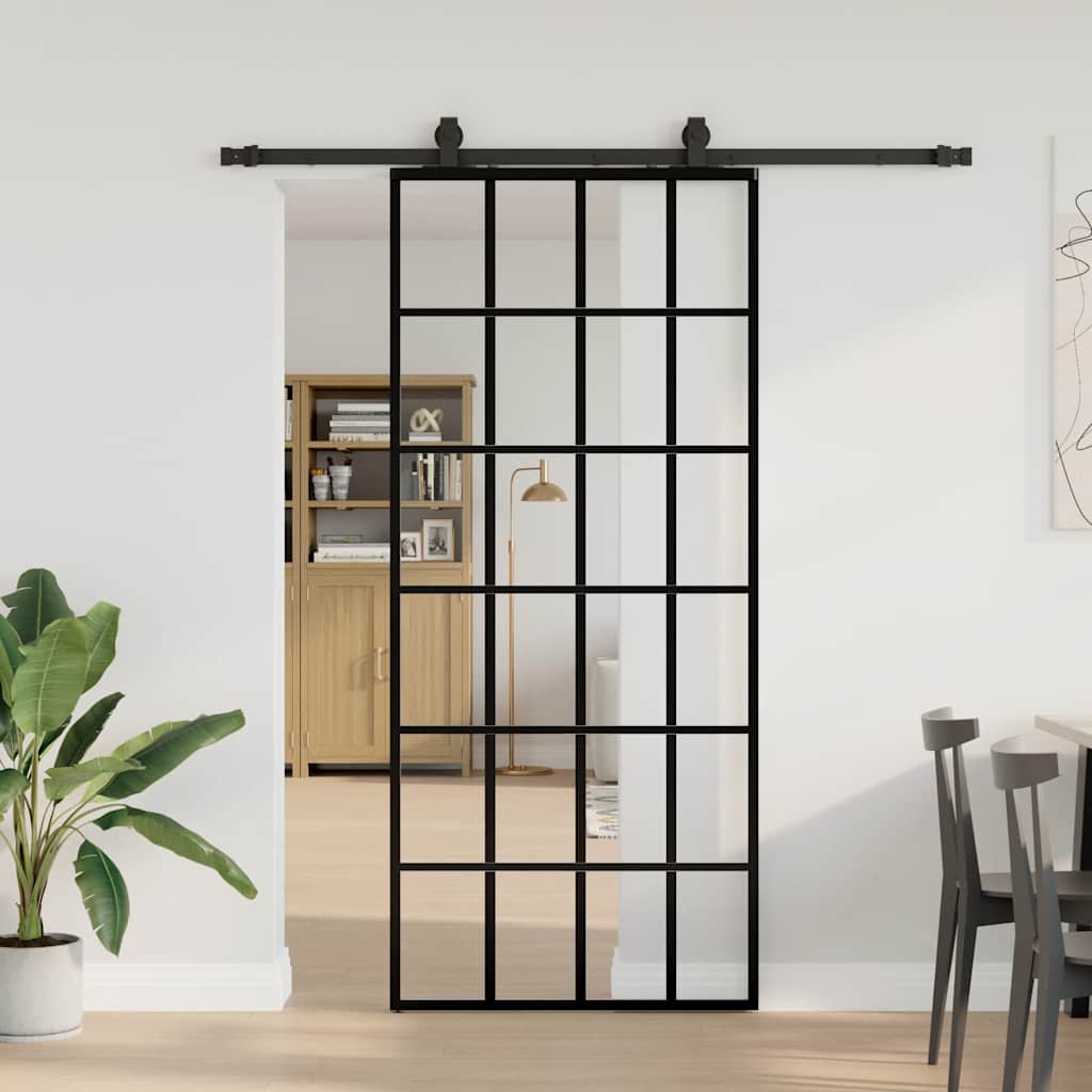 vidaXL Drzwi przesuwne z zestawem okuć czarne 90x205 cm ESG szkło