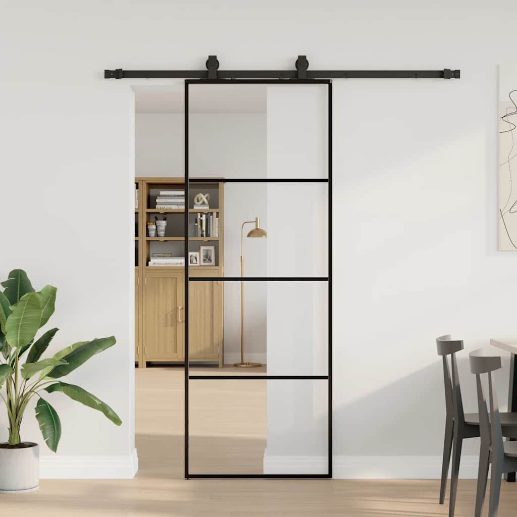 vidaXL Drzwi przesuwne z zestawem okuć czarne 76x205 cm ESG szkło