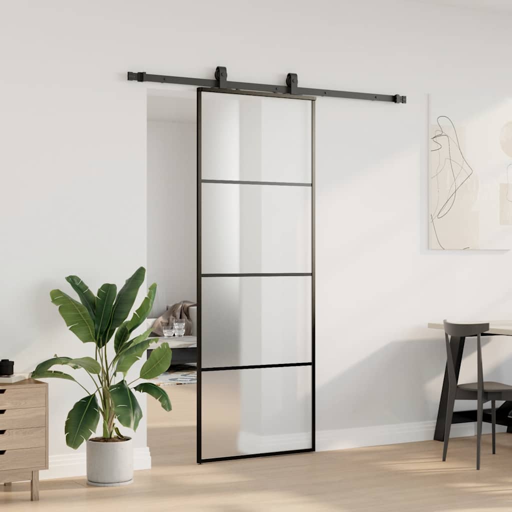 vidaXL Drzwi przesuwne z zestawem okuć czarne 76x205 cm ESG szkło