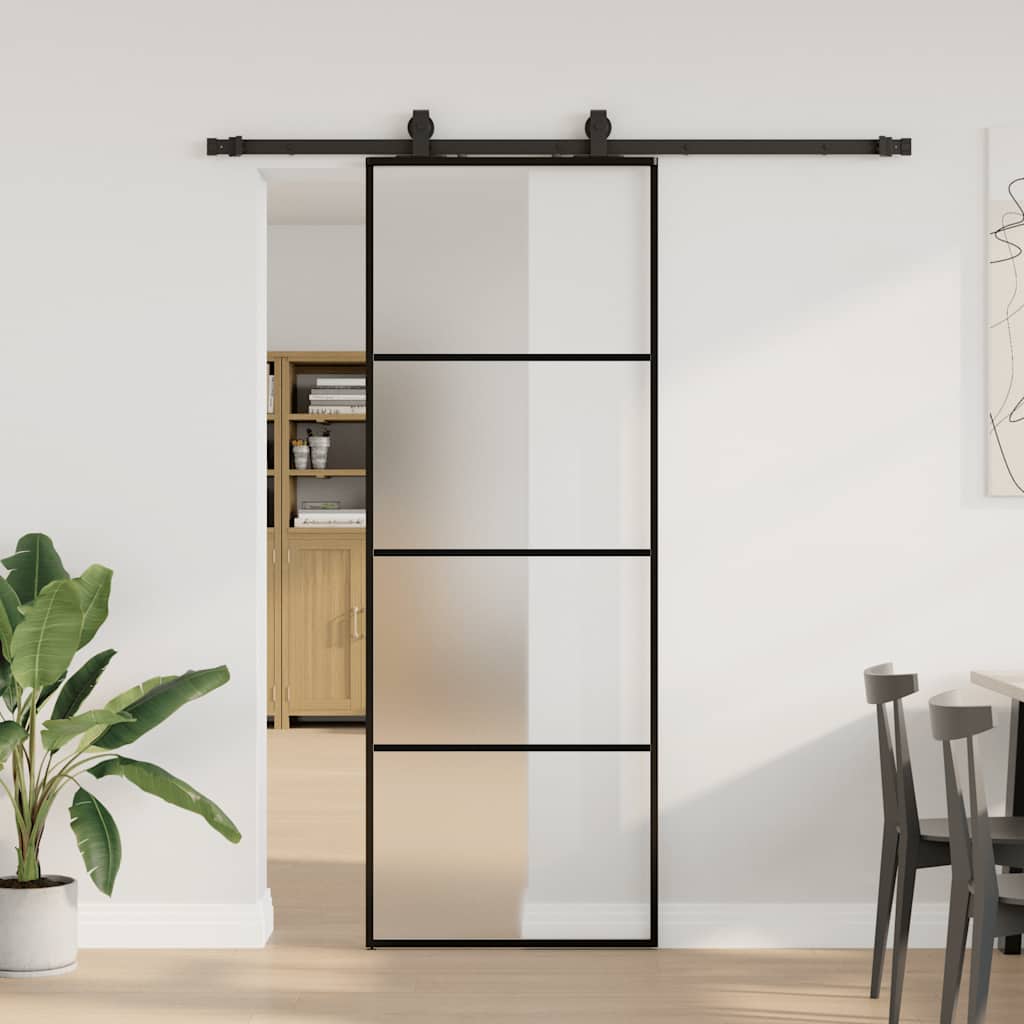 vidaXL Drzwi przesuwne z zestawem okuć czarne 76x205 cm ESG szkło