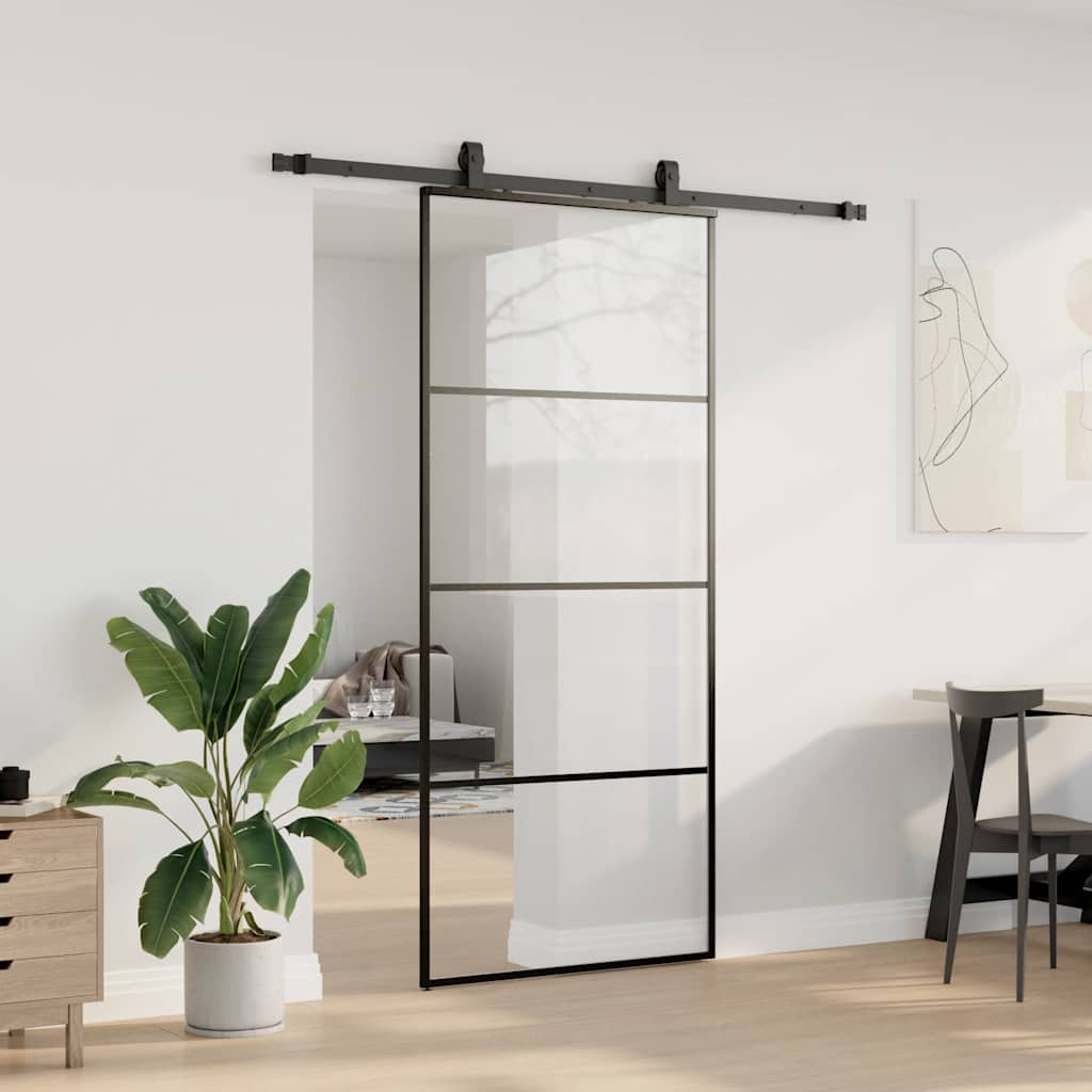 vidaXL Drzwi przesuwne z zestawem okuć czarne 90x205 cm ESG szkło