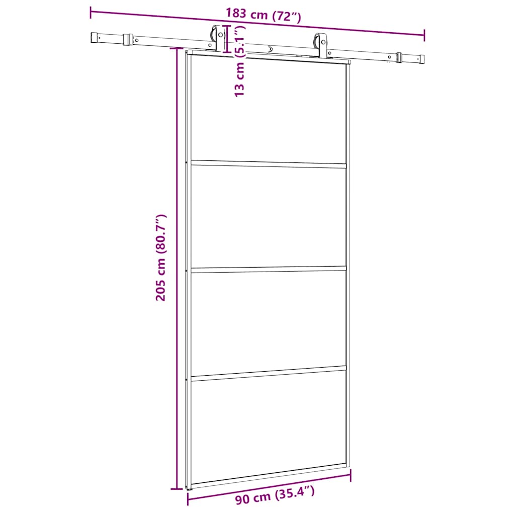 vidaXL Drzwi przesuwne z zestawem okuć czarne 90x205 cm ESG szkło