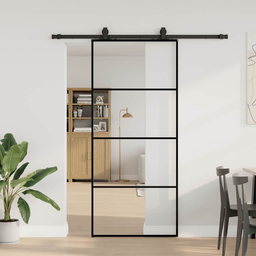 vidaXL Drzwi przesuwne z zestawem okuć czarne 90x205 cm ESG szkło