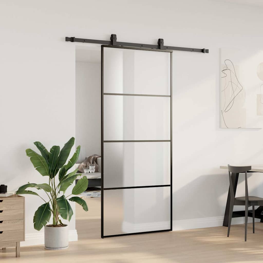 vidaXL Drzwi przesuwne z zestawem okuć czarne 90x205 cm ESG szkło