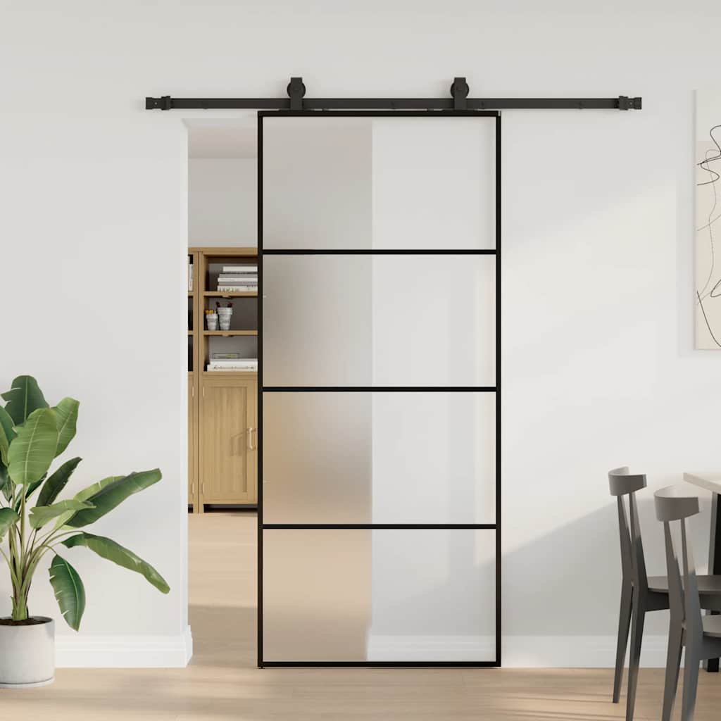 vidaXL Drzwi przesuwne z zestawem okuć czarne 90x205 cm ESG szkło