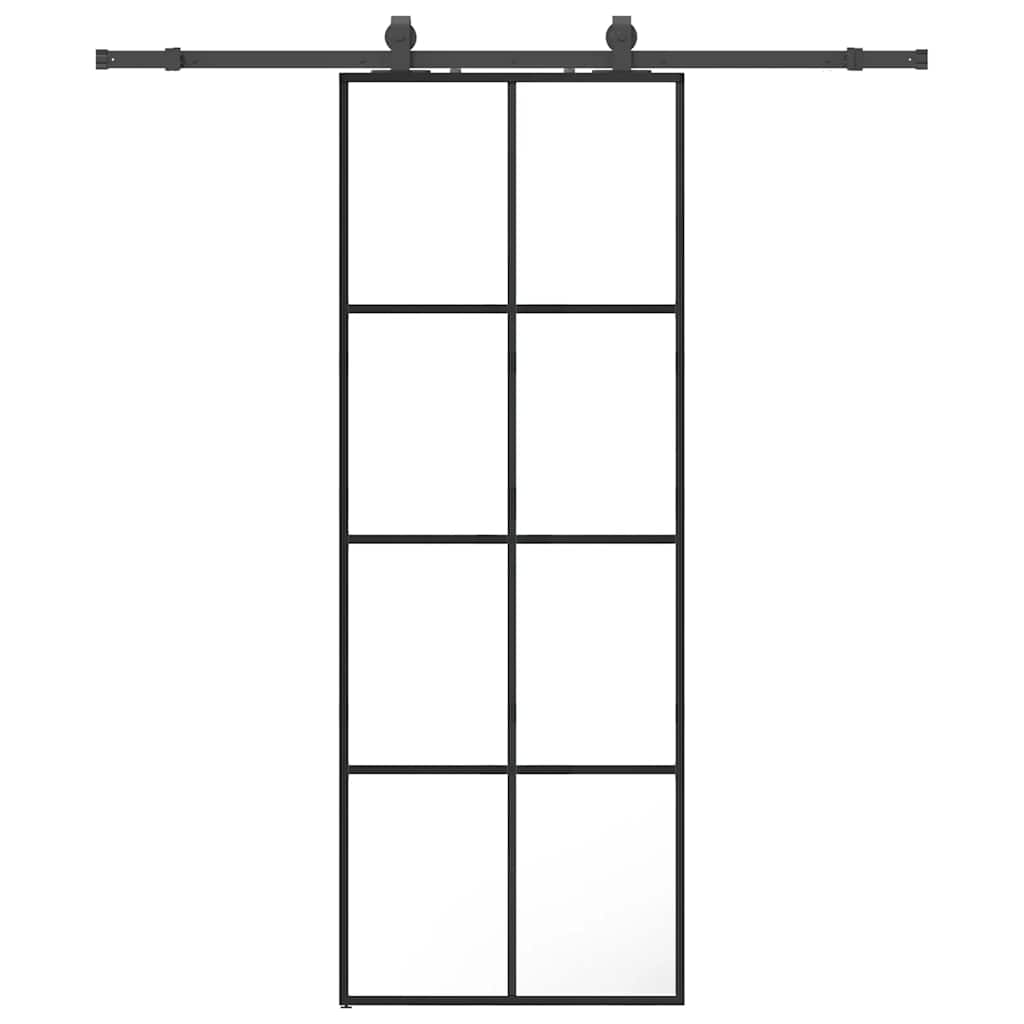 vidaXL Drzwi przesuwne z zestawem okuć czarne 76x205 cm ESG szkło