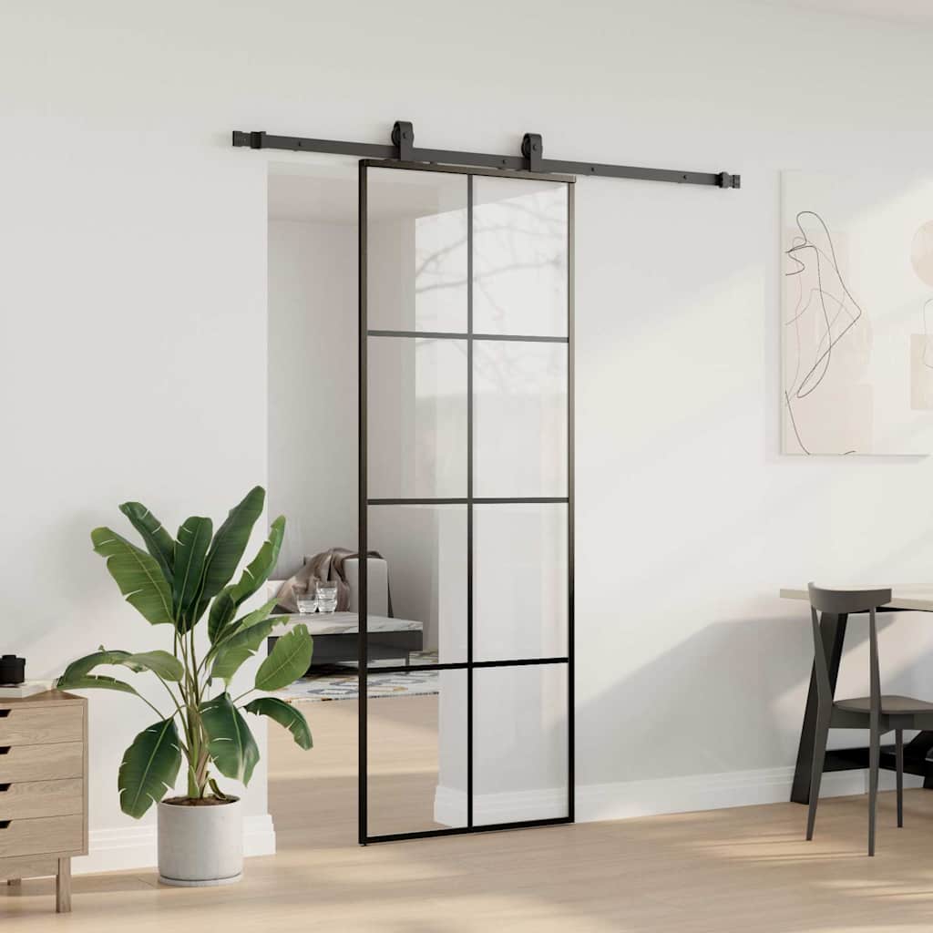 vidaXL Drzwi przesuwne z zestawem okuć czarne 76x205 cm ESG szkło