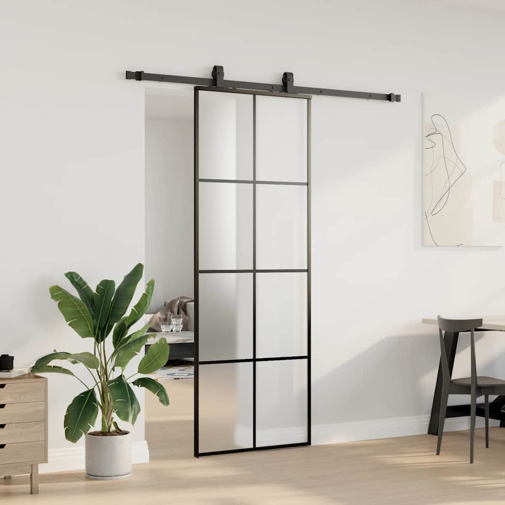 vidaXL Drzwi przesuwne z zestawem okuć czarne 76x205 cm ESG szkło