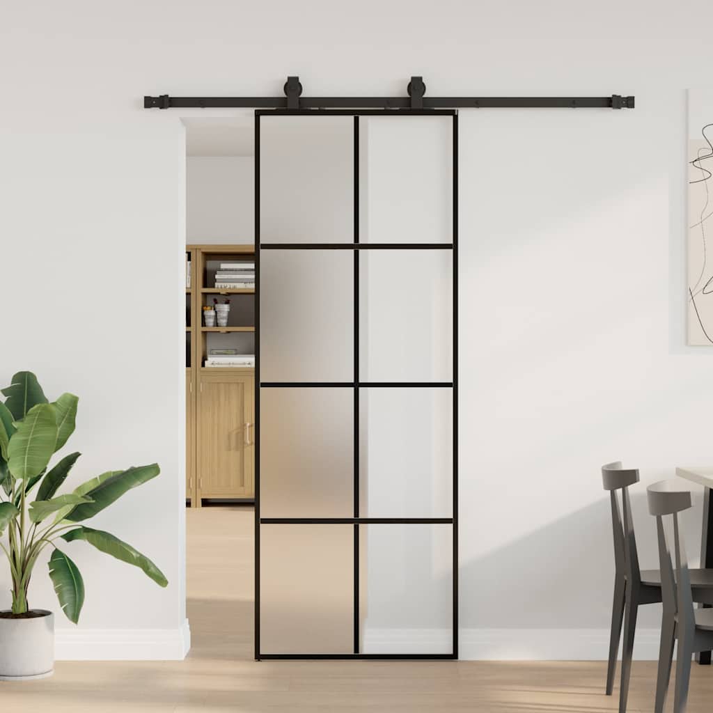 vidaXL Drzwi przesuwne z zestawem okuć czarne 76x205 cm ESG szkło
