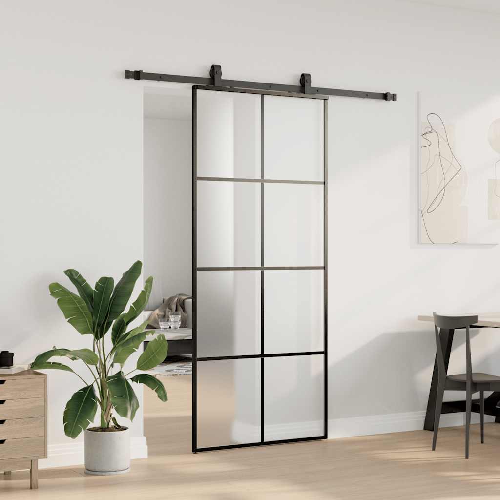 vidaXL Drzwi przesuwne z zestawem okuć czarne 90x205 cm ESG szkło