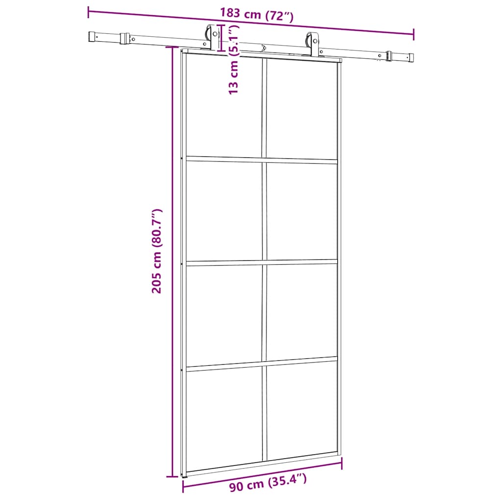 vidaXL Drzwi przesuwne z zestawem okuć czarne 90x205 cm ESG szkło