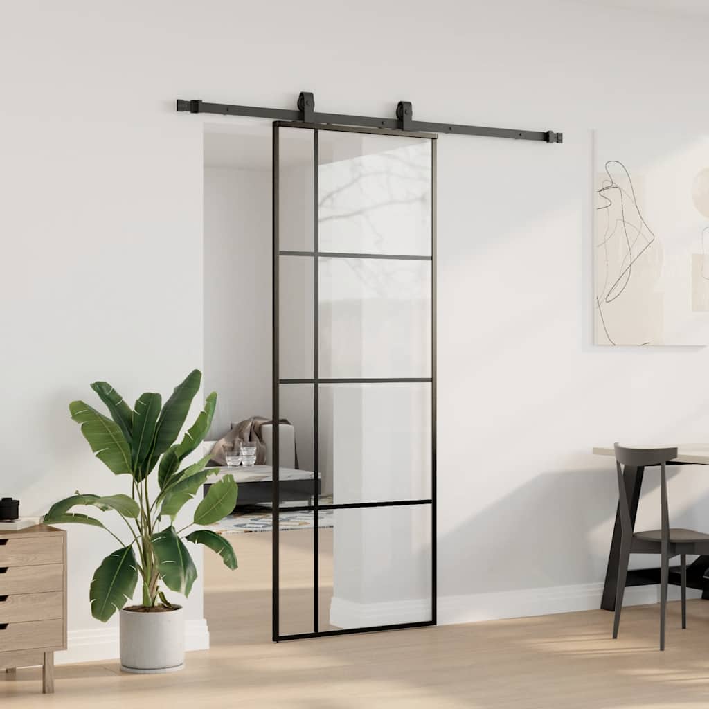 vidaXL Drzwi przesuwne z zestawem okuć czarne 76x205 cm ESG szkło