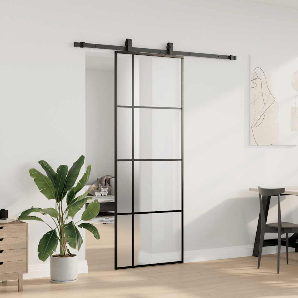 vidaXL Drzwi przesuwne z zestawem okuć czarne 76x205 cm ESG szkło