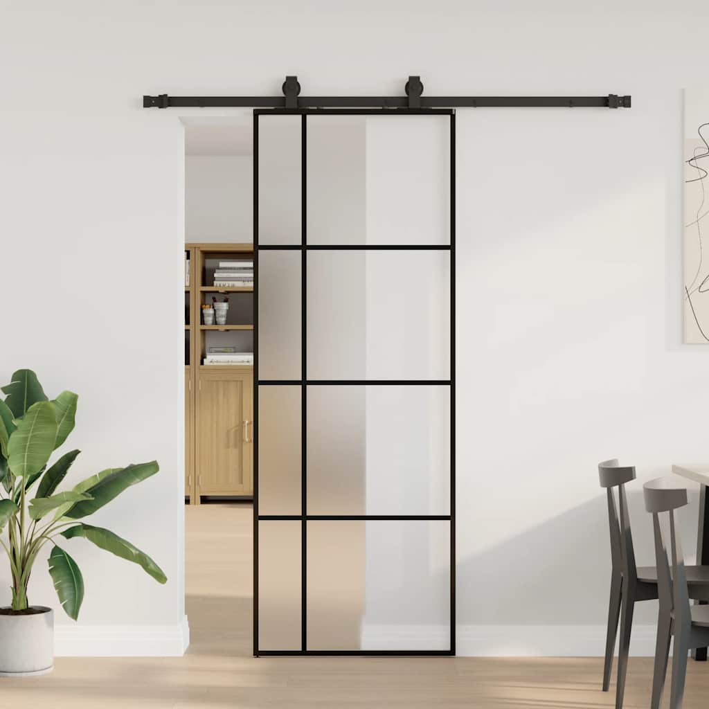 vidaXL Drzwi przesuwne z zestawem okuć czarne 76x205 cm ESG szkło