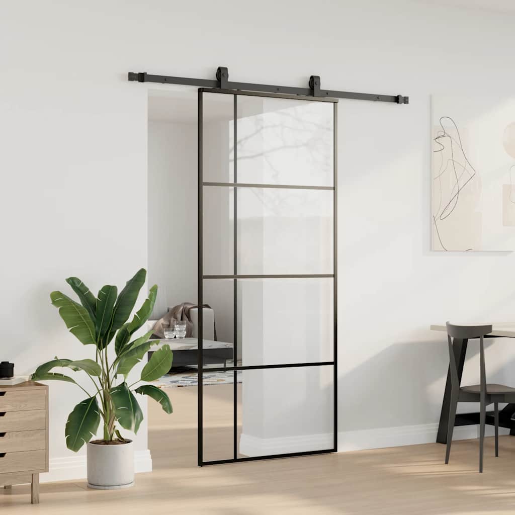 vidaXL Drzwi przesuwne z zestawem okuć czarne 90x205 cm ESG szkło