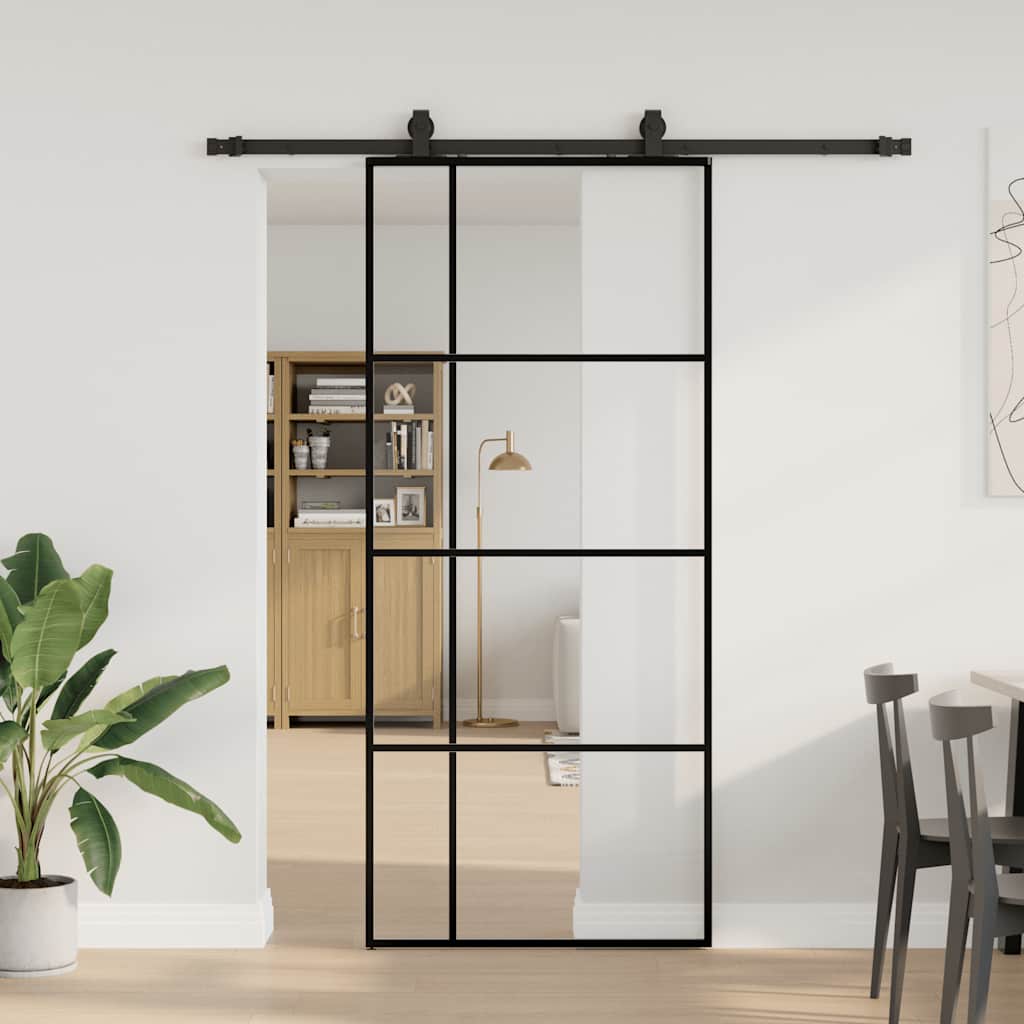 vidaXL Drzwi przesuwne z zestawem okuć czarne 90x205 cm ESG szkło