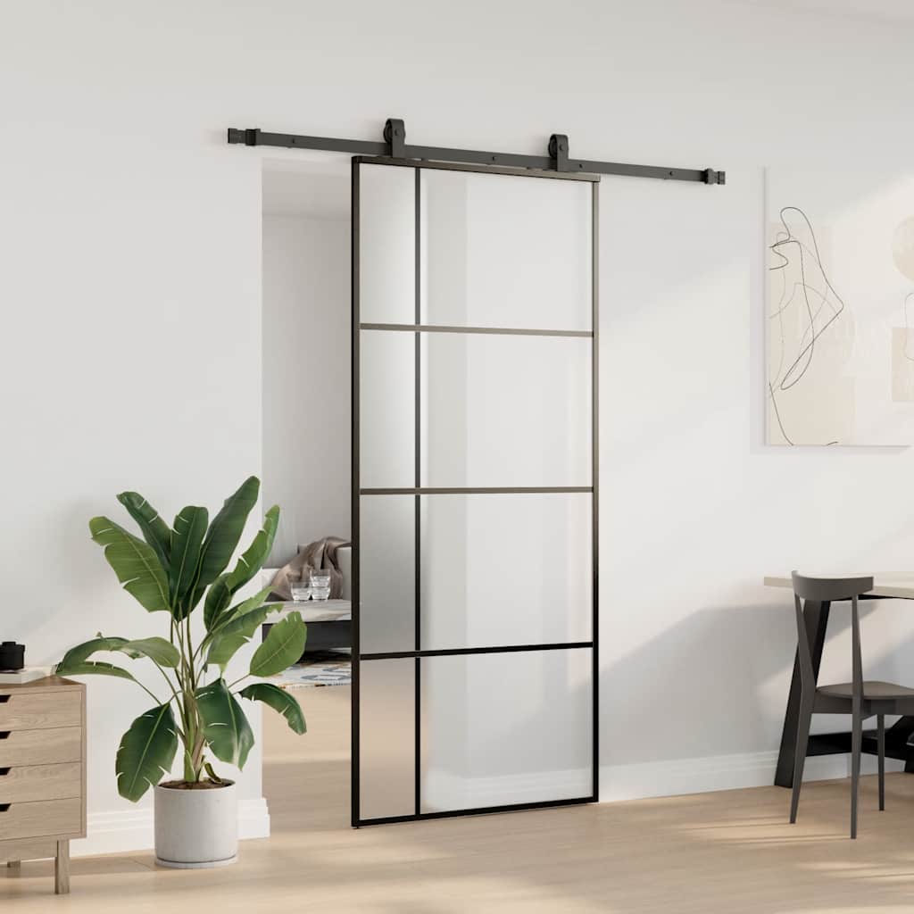 vidaXL Drzwi przesuwne z zestawem okuć czarne 90x205 cm ESG szkło