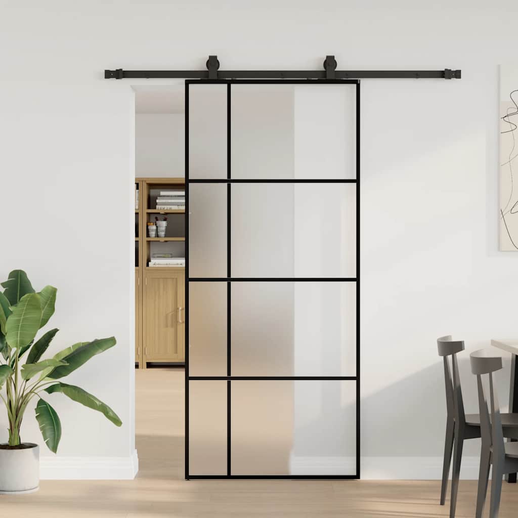 vidaXL Drzwi przesuwne z zestawem okuć czarne 90x205 cm ESG szkło
