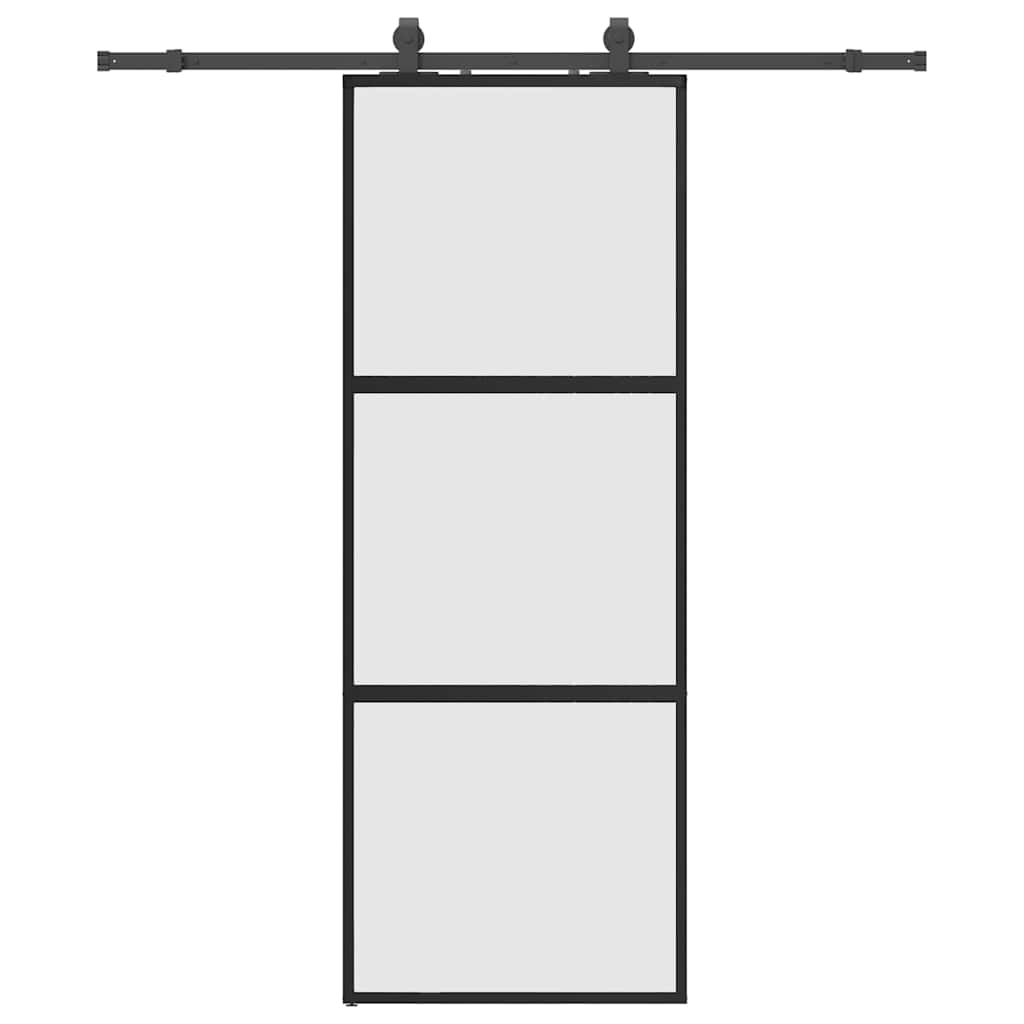 vidaXL Drzwi przesuwne z zestawem okuć czarne 76x205cm szkło hartowane