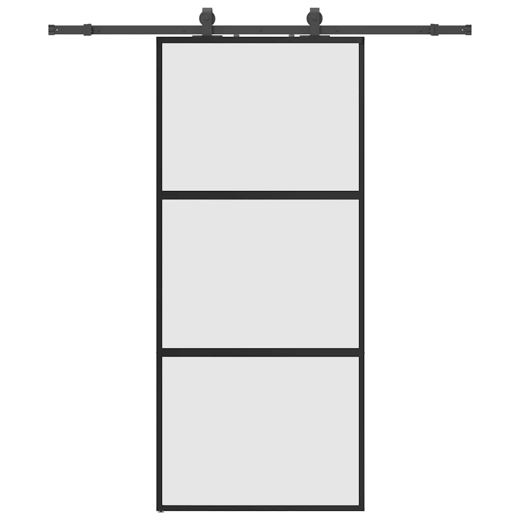 vidaXL Drzwi przesuwne z zestawem okuć czarne 90x205cm szkło hartowane