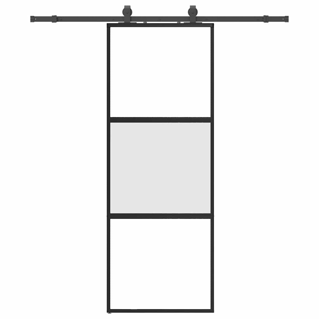 vidaXL Drzwi przesuwne z zestawem okuć czarne 76x205cm szkło hartowane