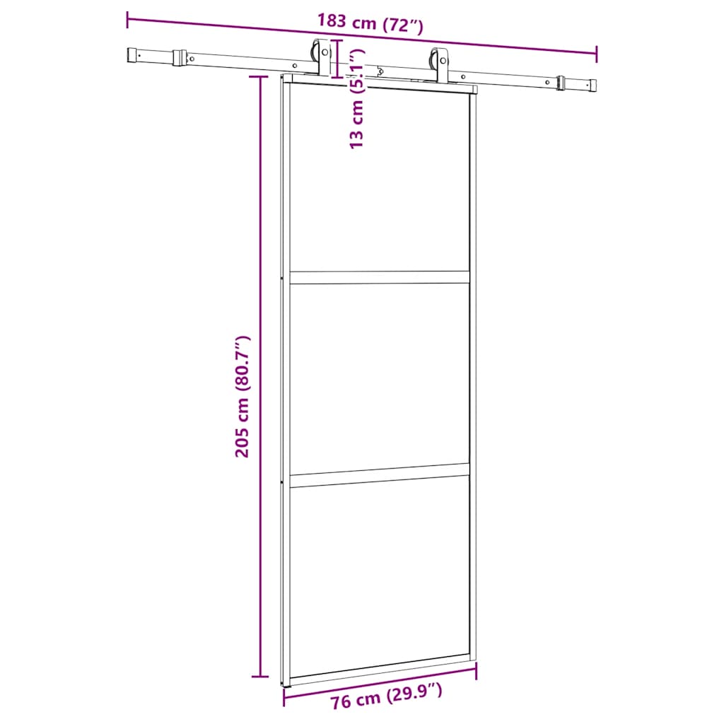 vidaXL Drzwi przesuwne z zestawem okuć czarne 76x205cm szkło hartowane