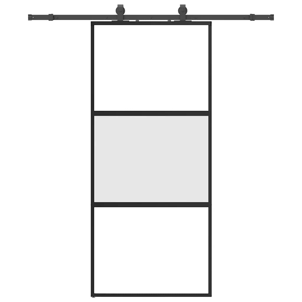 vidaXL Drzwi przesuwne z zestawem okuć czarne 90x205cm szkło hartowane