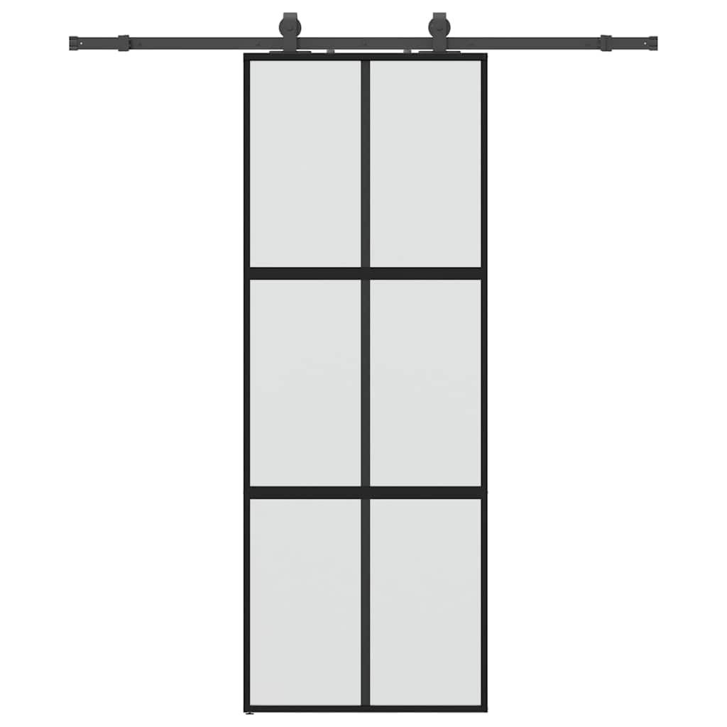 vidaXL Drzwi przesuwne z zestawem okuć czarne 76x205cm szkło hartowane