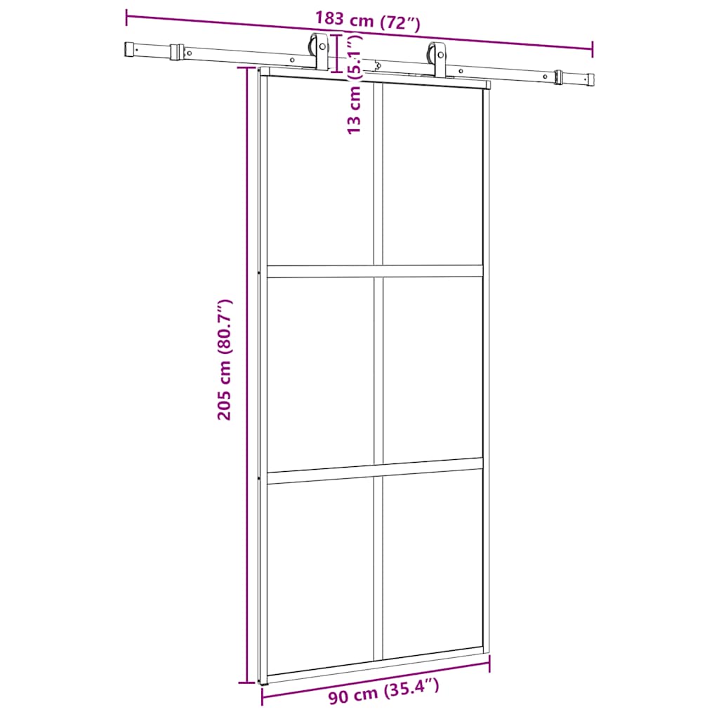 vidaXL Drzwi przesuwne z zestawem okuć czarne 90x205cm szkło hartowane