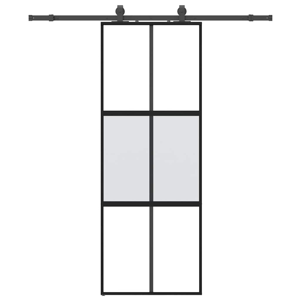 vidaXL Drzwi przesuwne z zestawem okuć czarne 76x205cm szkło hartowane