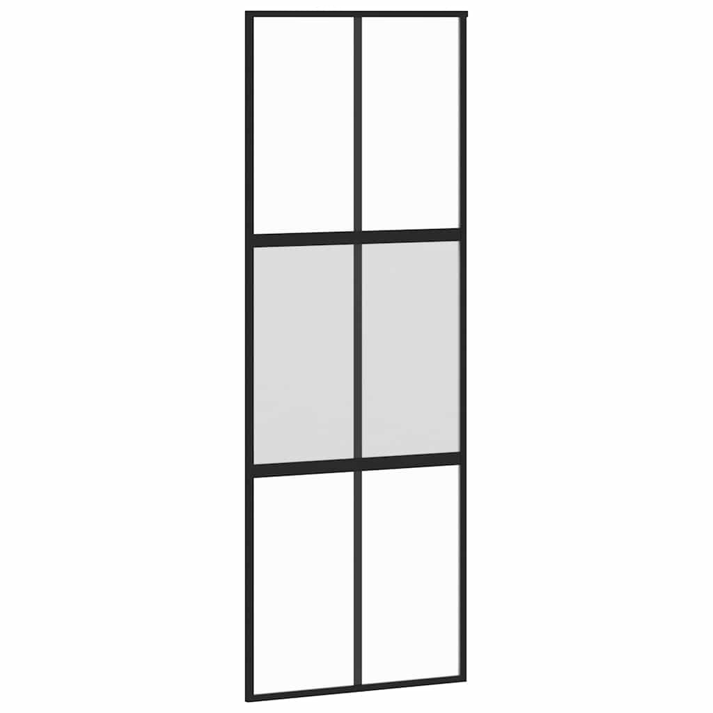 vidaXL Drzwi przesuwne z zestawem okuć czarne 76x205cm szkło hartowane