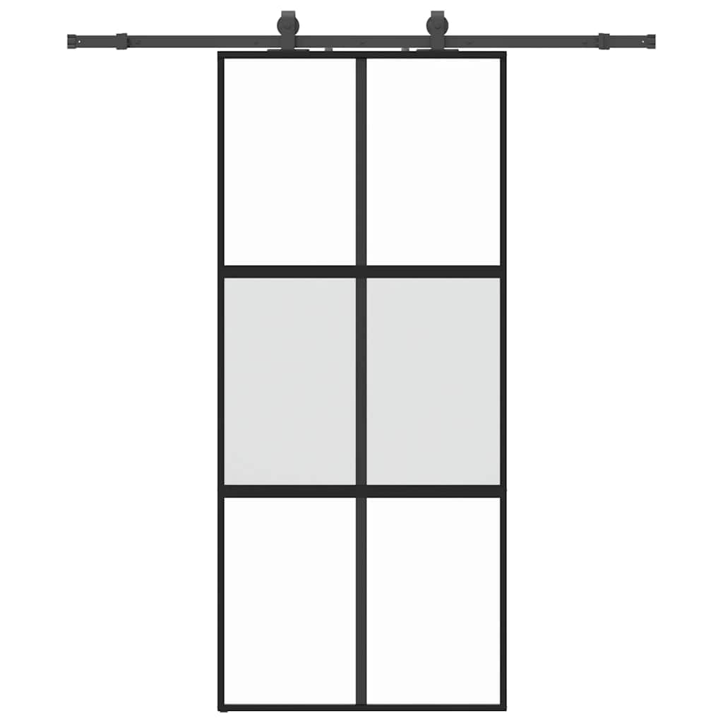 vidaXL Drzwi przesuwne z zestawem okuć czarne 90x205cm szkło hartowane