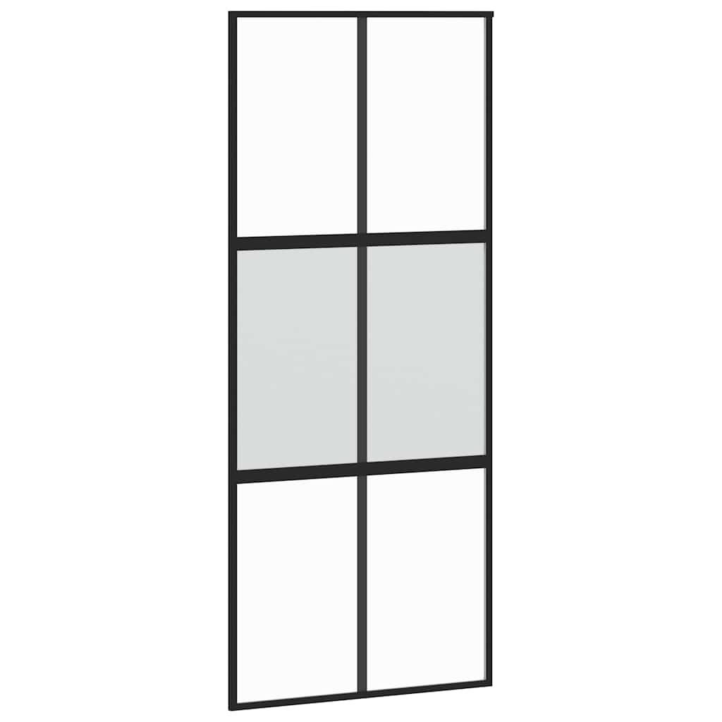 vidaXL Drzwi przesuwne z zestawem okuć czarne 90x205cm szkło hartowane