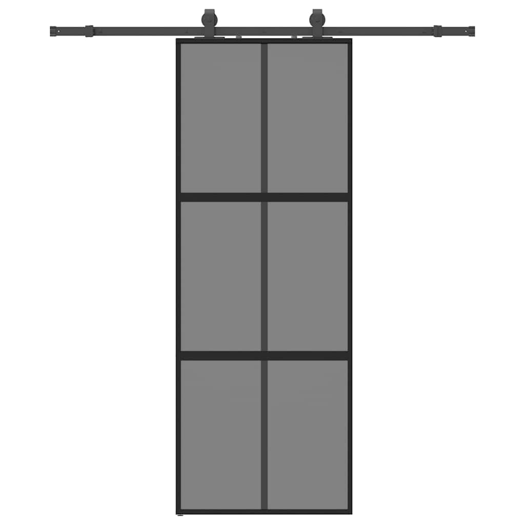 vidaXL Drzwi przesuwne z zestawem okuć czarne 76x205cm szkło hartowane