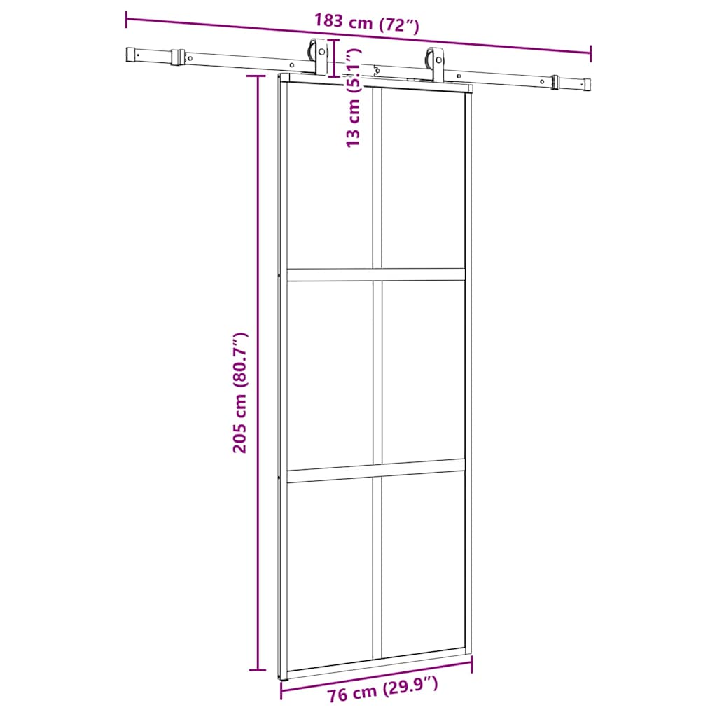 vidaXL Drzwi przesuwne z zestawem okuć czarne 76x205cm szkło hartowane