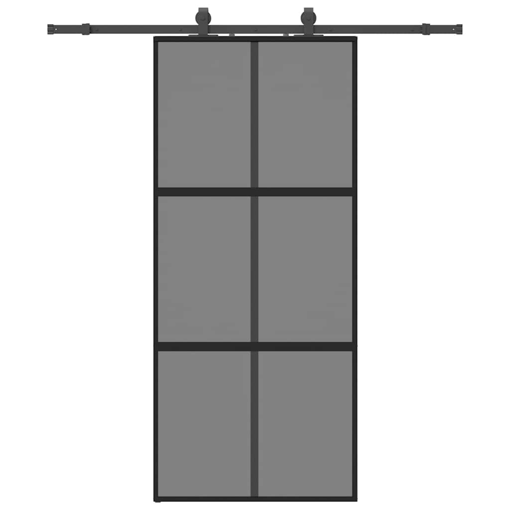 vidaXL Drzwi przesuwne z zestawem okuć czarne 90x205cm szkło hartowane