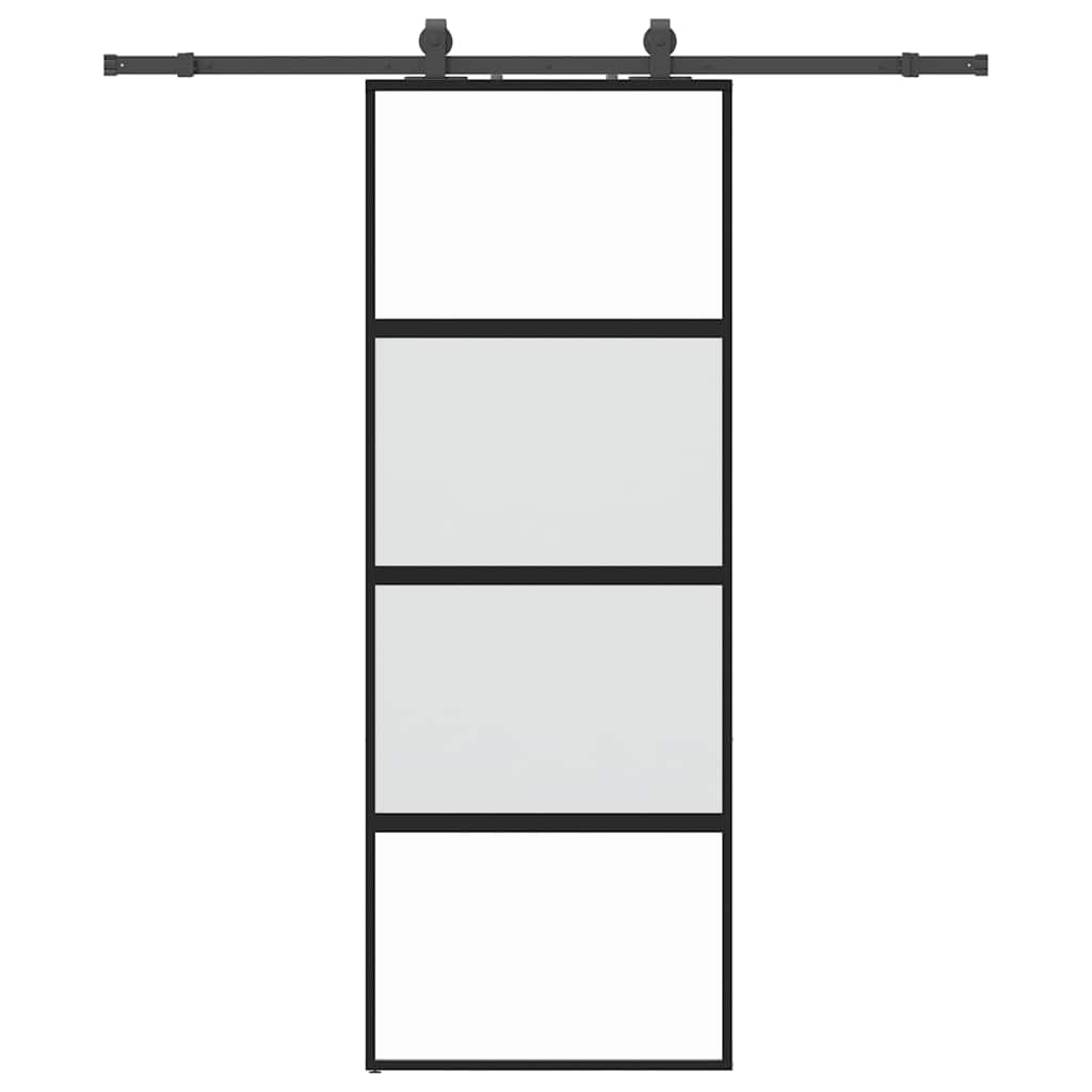 vidaXL Drzwi przesuwne z zestawem okuć czarne 76x205cm szkło hartowane
