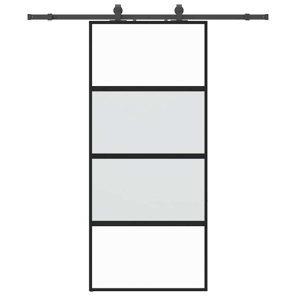 vidaXL Drzwi przesuwne z zestawem okuć czarne 90x205cm szkło hartowane