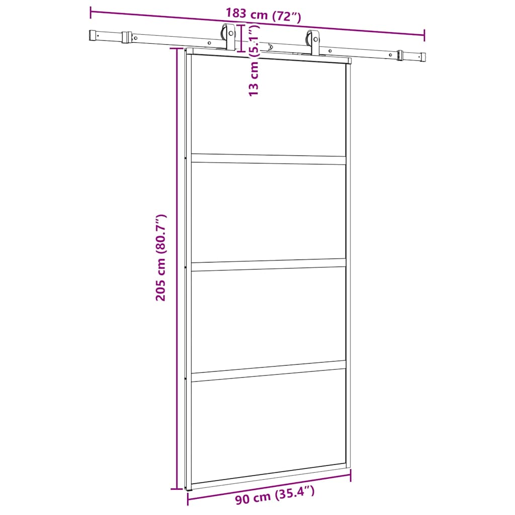 vidaXL Drzwi przesuwne z zestawem okuć czarne 90x205cm szkło hartowane