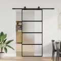 vidaXL Drzwi przesuwne z zestawem okuć czarne 90x205cm szkło hartowane