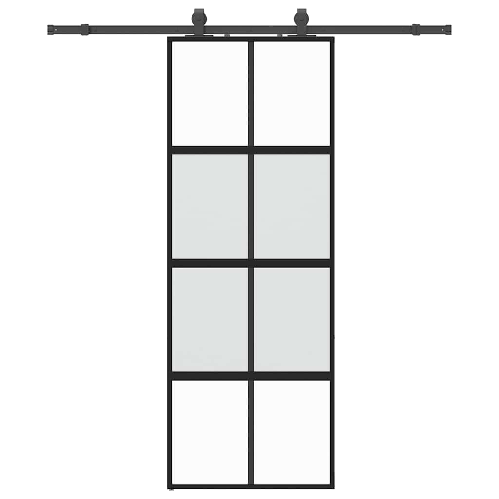 vidaXL Drzwi przesuwne z zestawem okuć czarne 76x205cm szkło hartowane