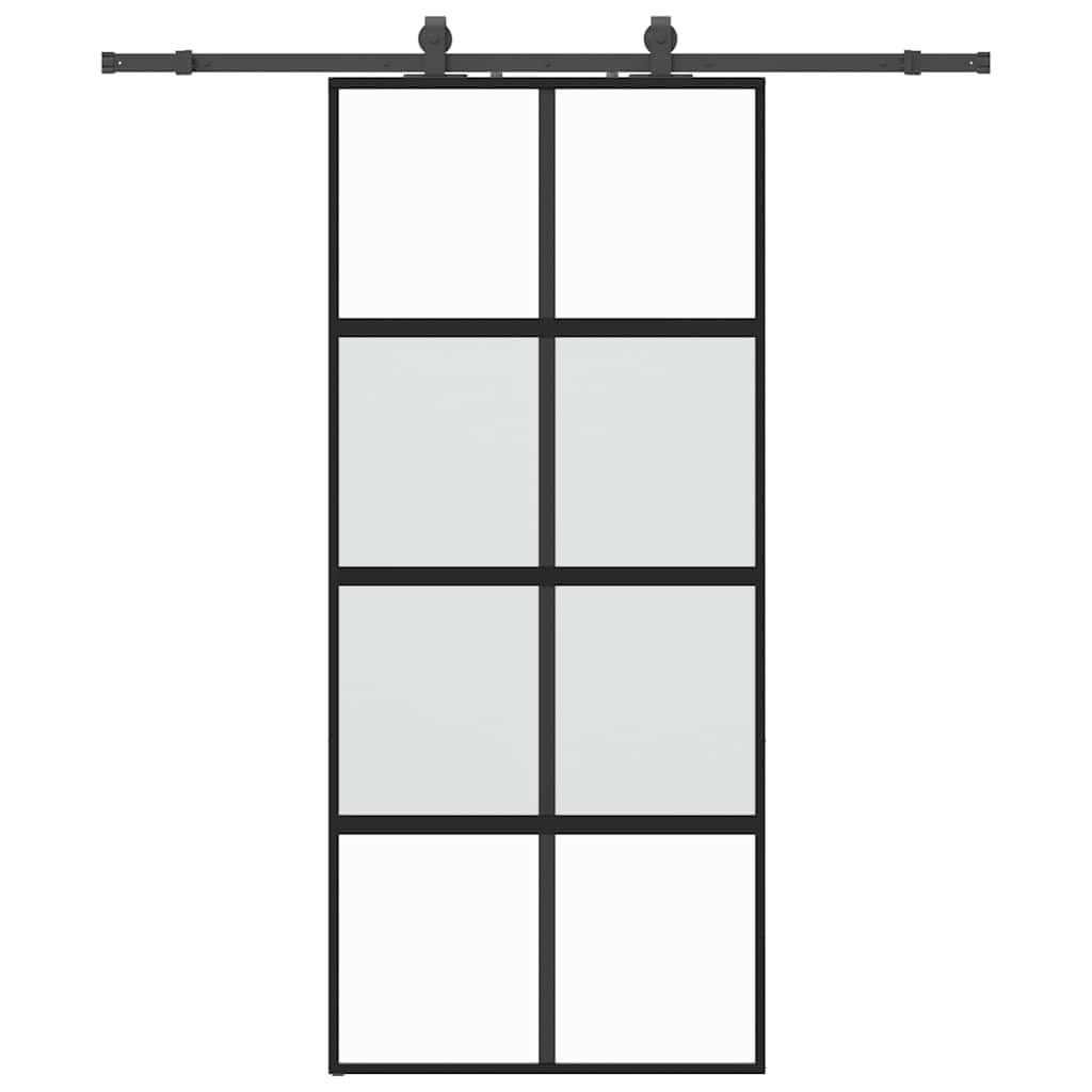 vidaXL Drzwi przesuwne z zestawem okuć czarne 90x205cm szkło hartowane