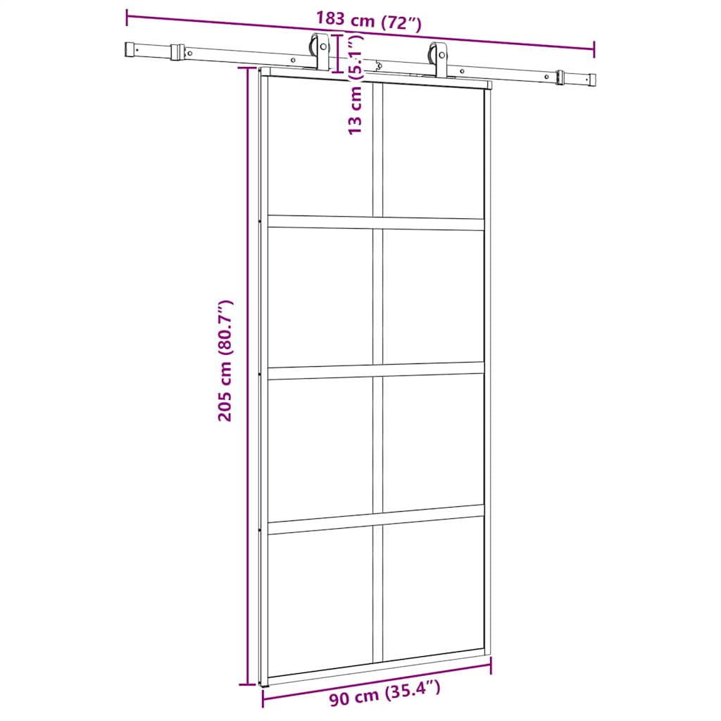 vidaXL Drzwi przesuwne z zestawem okuć czarne 90x205cm szkło hartowane