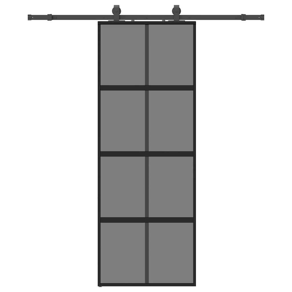 vidaXL Drzwi przesuwne z zestawem okuć czarne 76x205cm szkło hartowane