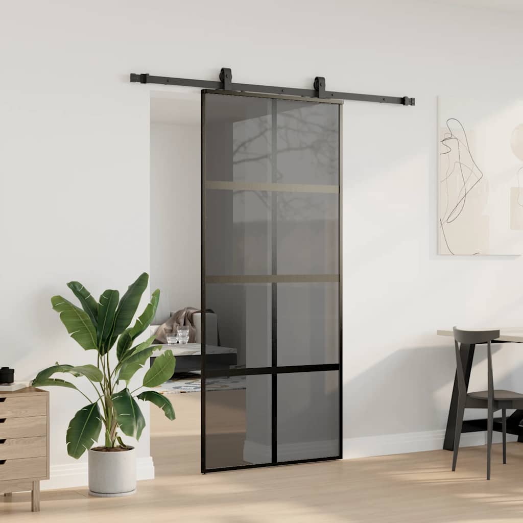 vidaXL Drzwi przesuwne z zestawem okuć czarne 90x205cm szkło hartowane