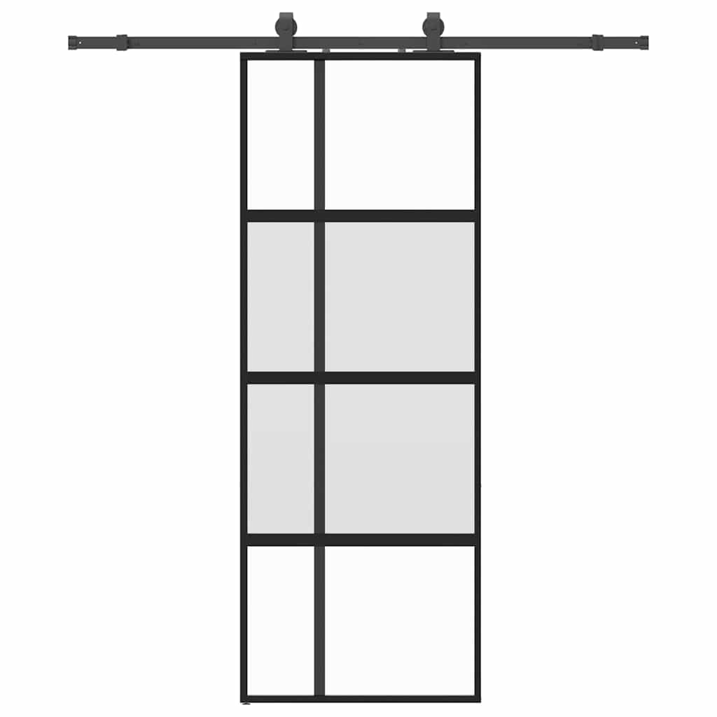 vidaXL Drzwi przesuwne z zestawem okuć czarne 76x205cm szkło hartowane
